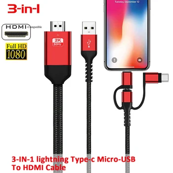 3 v 1, HDMI kábel Kábel Adaptéra USB C/Blesk/konektor Micro USB MHL-HDMI Zrkadlenie Telefónu k TV/Projector/Monitor HDTV 1080P Pre iPhone