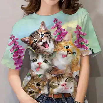 Trend Tvorivosť - Elegantné New Cute Cat Krátky Rukáv T-Shirt dámske Módne 3D Tlač Oslava Sviatku T-Shirt Vianočný Darček