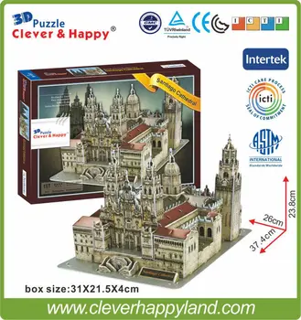 Najnovšie ! Papiera, lepenky, 3D skladačky model svetoznámej budovy, architektúra, Katedrála Santiago(Španielsko)
