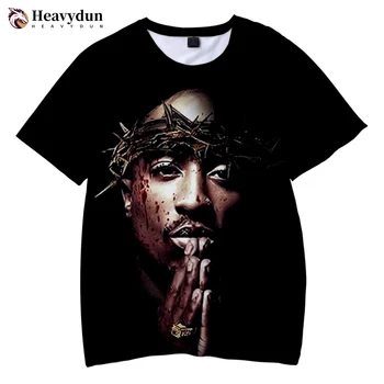2023 Rapper Star Tupac 2Pac T-shirt Muži Ženy Móda Príležitostné O-Neck T Shirt Hip Hop Rap Spevák 3D Vytlačené Streetwear Pohode Topy