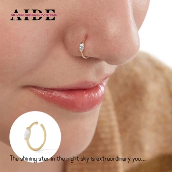 AIDE 925 Sterling Silver Diamond Nose Krúžok Chrupavky Tragus Krúžok Hoop Ear Piercing Telo Šperky, Piercing Pre Darčeky, Doplnky