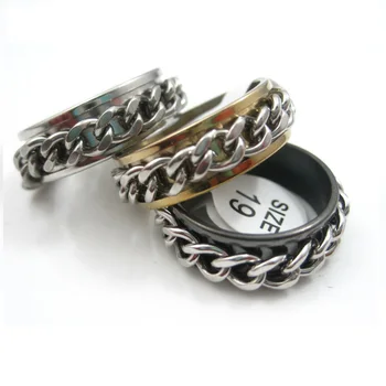 veľkoobchod 100ks zmiešané zlato-čierno-striebornej farby nehrdzavejúcej ocele reťazca spinner prstene pre mužov, ženy šperky