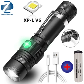 Ultra Svetlé T6/L2/V6 LED Baterka XP-L LED Lampa Korálky Nepremokavé Pochodeň Zoomovateľnom 4 Svetelné Režimy 18650 Batérie, USB Nabíjanie