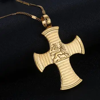Etiópsky Trendy Lev Cross Prívesok Náhrdelníky Koptský Kríž Zlatá Farba Reťazca Šperky