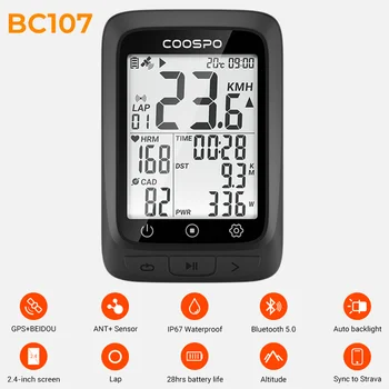 CooSpo BC107 Bike Počítača GPS Bezdrôtový Požičovňa Rýchlomer počítadlo kilometrov 2.6 Bluetooth 5.0 ANT+ APLIKÁCIA, Vodotesné GPS+BD Počítača