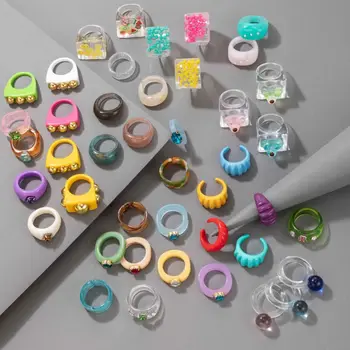 Dámske prstene Transparentné Živice, Akrylové Krúžok kórejský Nastaviť Geometrické zásnubný prsteň pre ženy Prst Estetické Šperky Darček žena