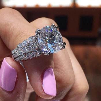 Huitan Luxusné Veľké Kolo Crystal Zirkón Ženy Snubný Prsteň Striebornej Farbe Elegantná Dáma Zásnubný Prsteň Módne Šperky Vysokej Kvality