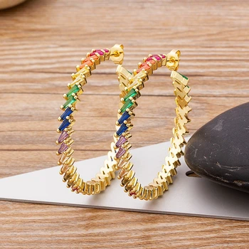 Nidin Nové Módne Luxusné Veľký Kruh Medené Náušnice Zirkón Rainbow Elegantné Šperky, Zásnubné Svadobné Party Darčeky Pre Ženy