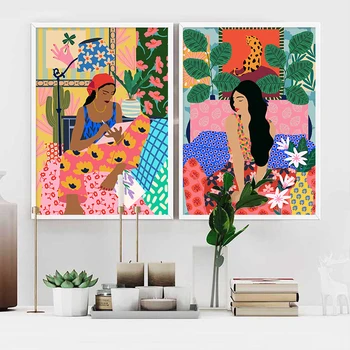 Maroko Plagát Domova Tropických Rastlín, Plagáty A Tlačí Ženy Ilustrácia Wall Art Plátno Maľovať Obrázky Domáce Dekorácie
