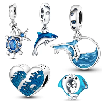 Hodí Pôvodné Pandora Náramok 925 Sterling Silver roztomilý delfín sea life Prívesky modré Korálky Žena, Fashion, DIY Jemné Šperky Darček