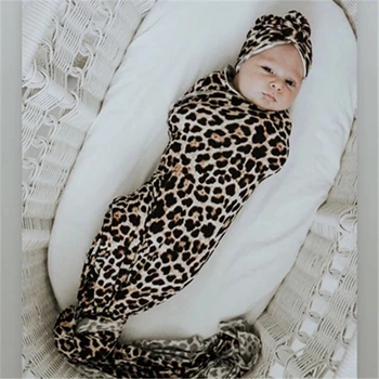 Novorodenca Turban swapy Dieťa klobúk +Swaddle Deka Chlapec Dievča Kvetinový leopard Dieťa Zábal