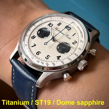 Titán Pilot Sledovať ST19 Chronograf Mechanické náramkové hodinky Muži 40 mm Vojenské Chrono Hodinky Panda Hodiny 1963 Tajomný Kód
