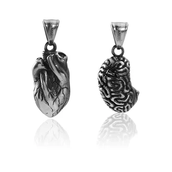 316L Nerezovej Ocele 3D srdca a mozgu Charms Prívesky pre Šperky, Takže Retro Tón Kúzlo Náramok DIY Nepremokavé Náhrdelník