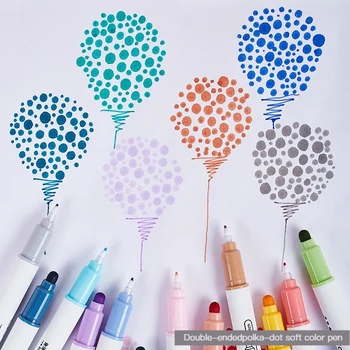 6Pcs/Nastaviť Farbu Svetla Dot Zvýrazňovač Pen Set Dual Tip Fine Liner & Bodky Spot Značky Kreslenie, Maľovanie Kancelárske Školské potreby