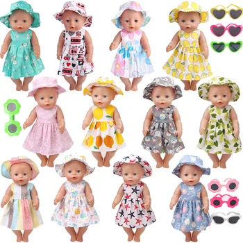 43 Cm Chlapec American Doll Oblečenie Letné Cartoon Ovocie, Kvety Šaty + Klobúk, Slnečné Okuliare Narodil Sukne Detská Hračka Príslušenstvo 18-Palcové Dievča