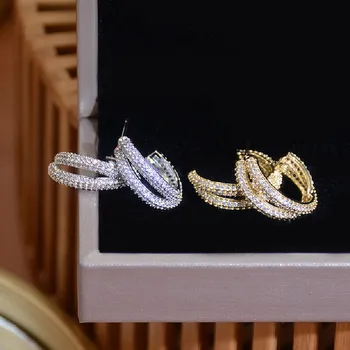 Kórea, Nový Dizajn a Módne Šperky 14K Reálne zlatenie Nádherné Luxusné AAA Zirkón Kríž Náušnice Elegantné dámske Strany Náušnice