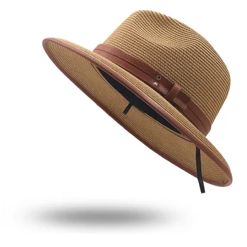 Nové Letné unisex Opasok slnko klobúk bežné dovolenku Panama Vňaťou klobúk slamený klobúk ženy Pláži jazz mužov klobúky Skladacia Chapeau