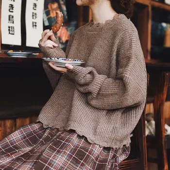 Svetre Ženy Jednoduché, Sladké Ročník Japonský Módne Retro Čerstvé College Dievčatá Orezaný Sveter Kawaii Obľúbené Dámske Knitwear
