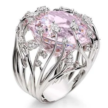 Nové 925 Sterling Silver Ring Vykladané Ružový Kryštál Zirkón Prehnané Krúžok Pre Ženy, Svadobné Šperky Darček