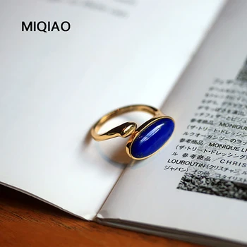 MIQIAO Lapis Lazuli Krúžok Striebro 925 Ženy, Skutočné Mincový Striebro Lapis Lazuli Počiatočné Krúžok Nastaviteľné Pozlátené Jemné Šperky