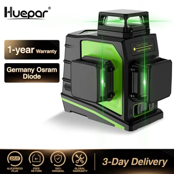 Huepar 3x360 Laser Úroveň 3D Zelený Lúč Self-vyrovnanie Kríž Linka Tri-Lietadlo Vyrovnanie Zarovnanie Laser Nástroj Nabíjania cez USB Port