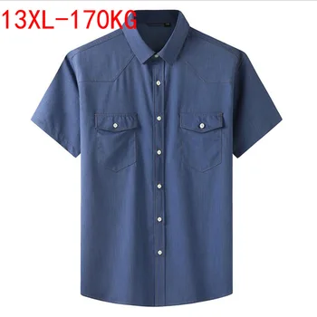 Plus Veľké Veľkosť 13XL 7XL 6XL 4XL Mens Business Bežné Krátke Puzdre Tričko Classic Imitácia denim Muž Spoločenské Šaty, Košele Modré