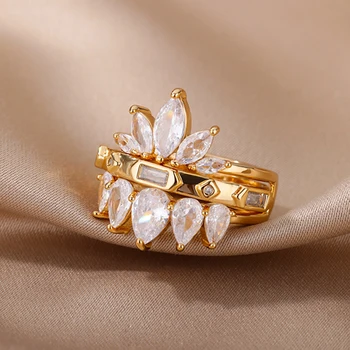 2ks/Set Estetické Zirkón Lotus Prstene pre Ženy Móda Nehrdzavejúcej Ocele snubný Prsteň Gothic, Vintage Prst Šperky, Vianočné Gif