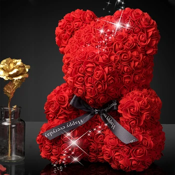 Teddy Rose Medveď Umelé Svadobné Srdce Kvety Ruže Medveď Výzdoba Domov Valentína Strany Priateľka Výročie Dary