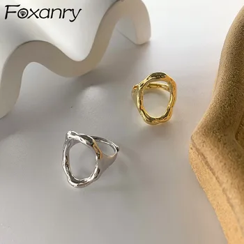 FOXANRY Strieborné Farebné Krúžky pre Ženy, Nové Príslušenstvo, DOPLNKY, Módne, Elegantné Vintage Duté Nepravidelný Geometrické Strany Šperky