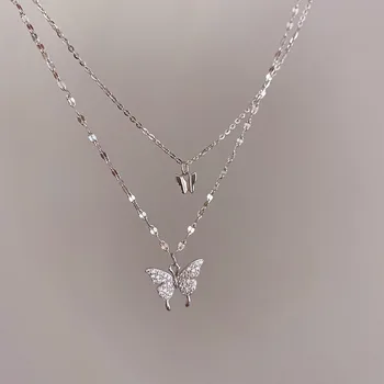 Baba Flash Zirkón Motýľ Dvojité Náhrdelník Pre Ženy Jednoduchý Dizajn Crystal Elegantné Svadobné Šperky, Darčeky