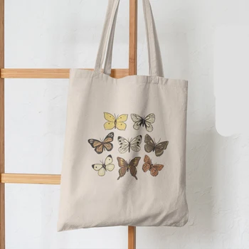 Ženy Shopper taška motýľ Vytlačené Kawaii Taška Harajuku Nakupovanie Plátno Shopper Taška dievča kabelka Tote Ramenný Lady Taška