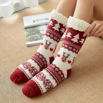 Zimné Vianočné Ponožky Mid-Tube Plyšové Fleece Teplé Podlahy Ponožky Zahustiť Spať Domov Izba Koberec Ponožky Vianočné Darčeky