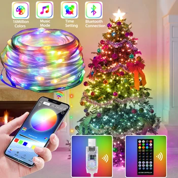 Nové LED Víla String Svetlo Diaľkové Bluetooth, USB, Smart Garland Lampa Vlkovcový Led Vonkajšie Vnútorné Spálňa Strany RGB Vianočné Svetlo