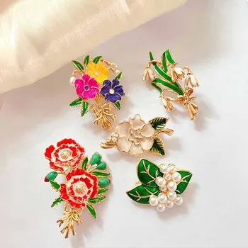 Móda Kvet Drip-presklené Smalt Pearl Žien Kolíky Brošne Svadby Kytice Oblečenie, Šperky, Doplnky, Darčeky Pre Ženy