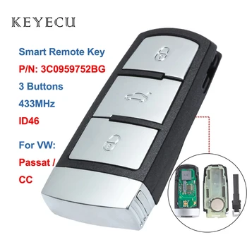 Keyecu 3C0 959 752 BG Smart Remote Auto príveskom, 3 Tlačidlá 433MHz PCF7936 ID46 pre VW Volkswagen Passat CC 2005-2014 3C0959752BG