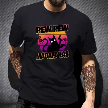 Pew Pew Madafakas T-Shirts Zábavné Vytlačiť Mačka Zbrane Streetwear Muži Ženy Móda Čistej Bavlny T Shirt Harajuku Tees Topy Mužské Oblečenie