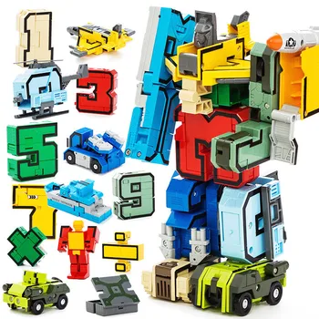 Transformácia Číslo číselné Údaje DIY Creative Building Blocks Sady Robot Hračka Nedeformujte Lietadlo Auto Vzdelávacie Tehly Deti Hračky