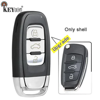 KEYECU pre Audi A6L Q7 Skladanie Modelu Inovované 3 Tlačidlo Keyless Go Smart Remote Kľúča Vozidla púzdro Kryt Fob s kotúčom