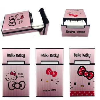 Kawaii Hello Kitty Cigariet Prípade Kreslených Dievčat 20 Ks Z Hliníkovej Zliatiny Flip Cover Prenosné Železa Box Skladovacie Škatule Dary