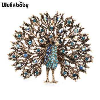 Wuli&baby Mulitcolor Veľké Šumivé Páva Brošne retiazky Na Ženy Šperky Darček 4 Farby Odznak Šátek Pracka