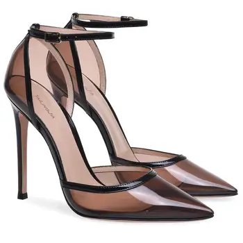 Letné nové čierne transparentné PVC stiletto vysoké podpätky špicaté topánky sexy spoločenské šaty všetky zápasom veľké veľkosti vlastné dámske sandále
