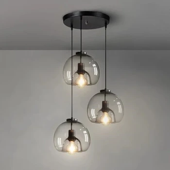 Nordic LED Luster E27 Čierna Prívesok Lampy, Obývacia Izba Jedáleň Kuchyňa Spálňa Moderné Šedá Sklo Stropné Závesné Svetlo