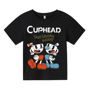 2022 Letné T-Shirt Dievčatá chlapci roztomilý cuphead Karikatúra Tlače deti Oblečenie Móda Harajuku detské Oblečenie Tričko