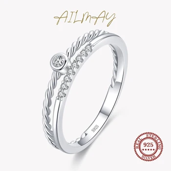 Ailmay Autentické 925 Sterling Silver Jemné Šumivé Okrúhly Zirkón Prst Prsteň pre Ženy, Svadby, Strieborné Šperky, Anillo