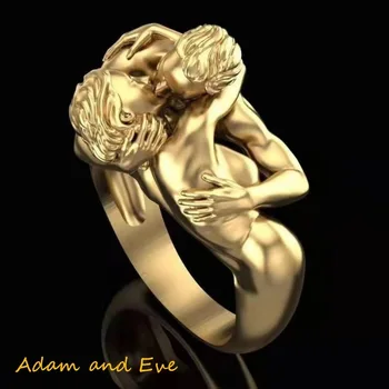 Vintage Zlatá Farba Adam&Eve Kiss Snubné Prstene pre Nevesty Svadobné Kapela Zásnubný Prsteň Milovníka Darčeky, Šperky pre Ženy