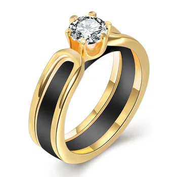 2 vrstvy Čierne/Biele Keramické Crystal Snubné Prstene, Šperky, Zirkón Nehrdzavejúcej Ocele Drahokamu Zapojenie R1037