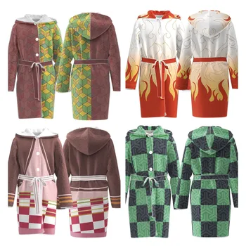 Anime Démon Vrah kimetsu č Yaiba Cosplay oblečenie pre dospelých detí jeseň a v zime flanelové župan s kapucňou pyžamá