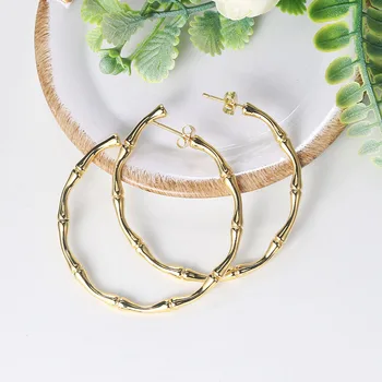 Bránka Náušnice Pre Ženy Jednoduché, Estetické Kruhu Bambusu Piercing Earing Rose Gold Color Kórejský Veľkoobchod Šperky E249