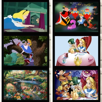 Disney Anime Plagáty Plátno na Maľovanie Alenka V ríši Divov Wall Art Vytlačí Izba Dekor Obrázky pre Spálne Deti, Domáce Dekorácie
