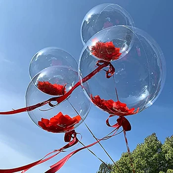 4PCS 18-palcové Transparentné, Jasné Balóny s Okvetné Lístky ruží Hélium Bublina Balón Narodeniny, Svadobné Dekorácie valentínske Dekor